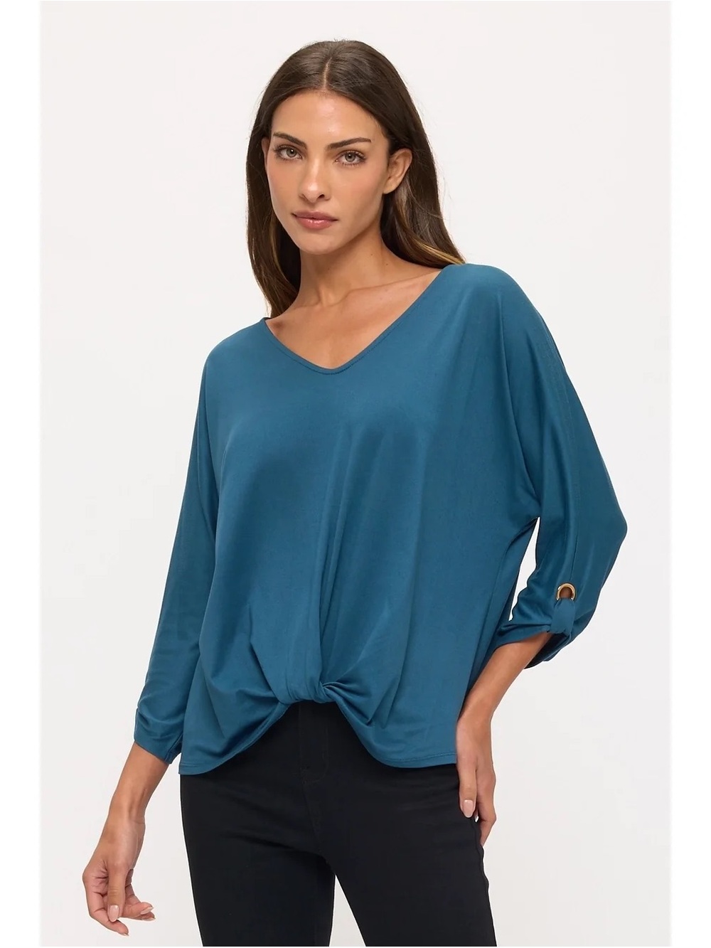 PerSeption Concept Teal Knot-Front Long Sleeve Top